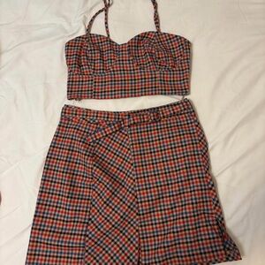 Bershka Multicolor Plaid Skirt Set